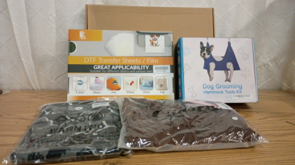 Whole Box Amazon Overstock Dog Grooming Hammock, Women's Clothing, Acrylic Cutting Board, DTF Transfer Sheets and More