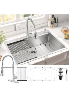 Homikit 33x22x10 Single Basin Stainless Steel Sink With Faucet