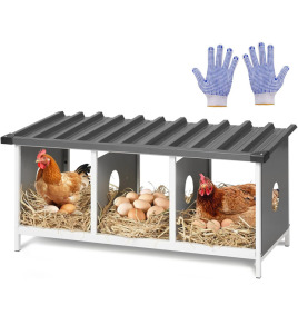 Chicken Nesting Box, 3 Holes Nesting Boxes for Hens, Metal Chickens Egg Laying Nest Boxes for Chicken Hens Ducks Poultry Protect Eggs, Easy Egg Collection & Easy Cleaning, Grey