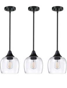 Seenming House 3 Pack Hanging Pendant Light Fixture Black with Clear Glass 6"