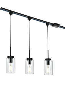 VINLUZ 3 Lights H Type Tracking Lighting Pendants, Black Ceiling Track Hanging Light Fixtures with 40 Inch Track Lighting Rail & H Track Floating Canopy Connector Hanging Fixture