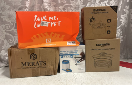 (1) Merats Cooling Comforter for Hot Sleepers ，All-Season Lightweight Blanket to Quickly Cool Down (1) Interactive Dog Fiid Nad Treat Dispensary (1) Cat Water Fountain: 87Oz Pet Water Fountains Indoor 24/7 Running Water Supplies Dispenser for Drinking Dis
