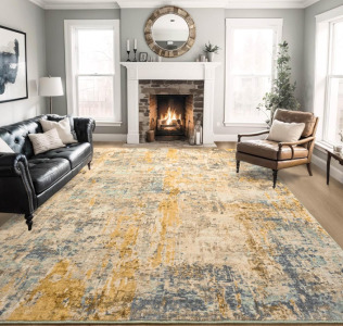 Ompaa 8&rsquo;x10&rsquo; Beige & Gold Non-Slip Large Carpet