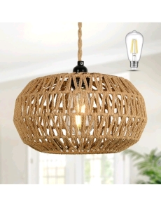 Hanging Pendant Light Fixture Rattan Rope 12" and (2) Acrylic Cutting Boards 13x17