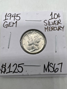 1945 MS67 Gem Mercury Silver Dime