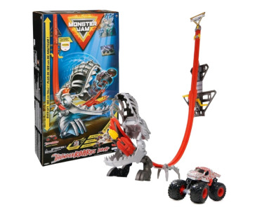 (1) Monster Jam ThunderROARus Drop Playset W/ Exclusive Monster Truck, Over 6 Feet Tall, Lights & Sounds, Toys for Boys & Girls Ages 5 & Up