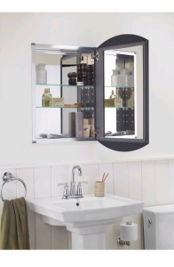 KOHLER 3073-NA Archer 20" W x 31" H Aluminum Single-Door Bathroom Medicine Cabinet W/ Mirror, Recessed or Surface Mount and Modern Black 3 Light Vanity Light Fixture