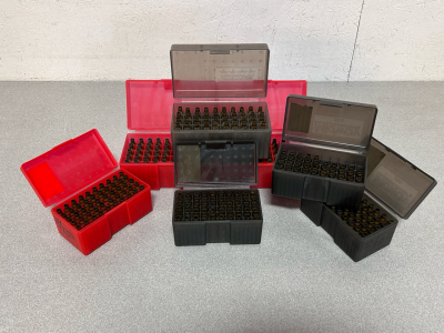 (7) Frankford Arsenal Storage Ammo Boxes With 22/250 Brass Casings