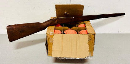 Wooden Gun Stock and Partial Box Of White Flyer Clay Targets