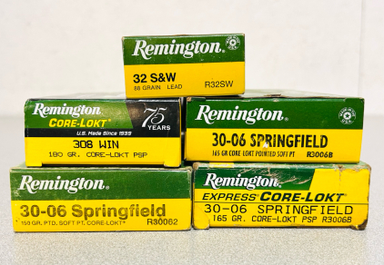 (4) Boxes Of Remington Ammo: 308 Win, 30-06 Springfield, and Partil Box of 32 S&W