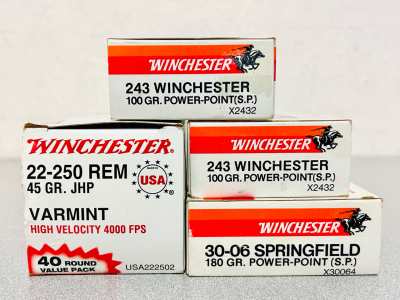(4) Boxes Of Winchester Ammo: 22-260 REM, 243 Winchester, And 30-06 Springfield
