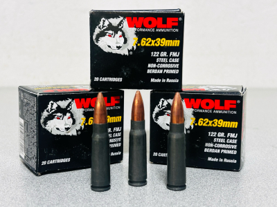 (60) Rounds Of Wolf Performance 7.62x39mm 122 Gr. FMJ Steel Case