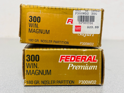 (35) Rounds Of Federal Premium 300 Win Magnum 180 Gr. Nosler Partition