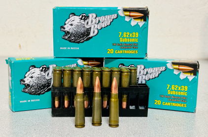 (60) Rounds Of Brown Bear 7.62x39 Subsonic 196 Gr. Bimetal FMJ