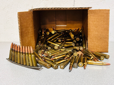 Box Of Mixed Ammo: 300 SAV, 303 British, 22-250 REM, 30-30 Win, and 30-06 SPRG