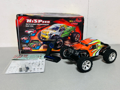 1/10th Scale HiSPeed High Performance Racing Car Ready To Run. Upgraded Brushless Motors With Upgraded Speed Control System. Has Remote.