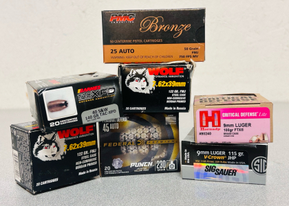 Mixed Ammo Including: 9mm Luger, 7.62x39mm, 25 Auto, and 40 S&W
