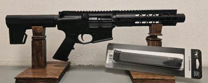 *New* Brigade Manufacturing BM-F-9 9mm AR Pistol, 9" Barrel, KAK M2 Blade 8" Rail And Flash Can-- 24508F