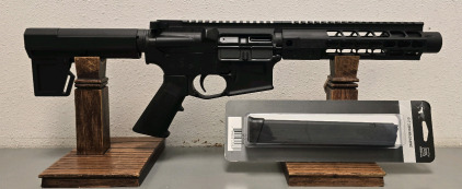 *New* Brigade Manufacturing BM-F-9 9mm AR Pistol, 9" Barrel, KAK M2 Blade 8" Rail And Flash Can-- 25211F
