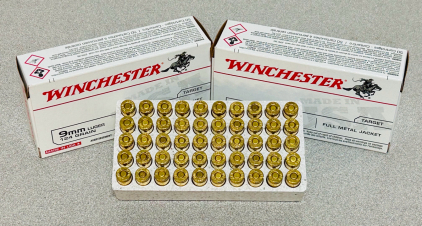 (100) Rounds Of Winchester 9mm Luger 124 Gr. Full Metal Jacket