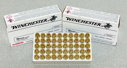 (100) Rounds Of Winchester 9mm NATO 124 Gr. Full Metal Jacket