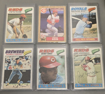 (6) Vintage MLB Cards- (2) Pete Rose, Joe Morgan, George Brett, Robin Young, Johnny Bench