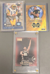 Kurt Warner '99 Donruss, Tom Brady Rookie Phenoms, Tim Duncan '97 Skybox