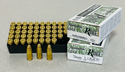 (100) Rounds Of Remington Range 9mm Luger 115 Gr. FMJ