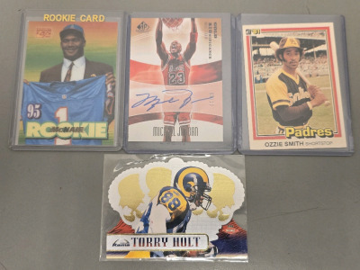 (4) Sports Cards- Steve McNair Lithograph, Ozzie Smith, Torry Holt, Michael Jordan *Reprint*