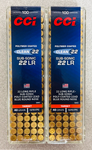 (200) Rounds Of CCi Polymer Coated Sub-Sonic 22 LR 40 Gr.