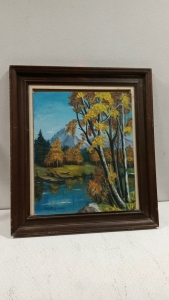 (1) Hand Painted Nature Painting With Frame Signed Kathy Park
