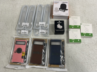 (3) Google Pixle 8 Pro Phone cases (8) USB-c to USB-c Cords (1) Inductivr Charging Charger for Toothbrush (1) Wireless Charger Stand