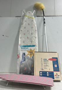 (1) Brand New Surefoot Ironing Board (1) Mini Ironing Board (1) Extendable Duster (1) Balance Boards