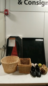 (2) Wall Shadowboxes, (2) Baskets, (1) Baseball Glove, (5) Softballs, (1) Pair of Cleats