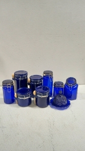 (9) Dark Blue Kitchen Containers