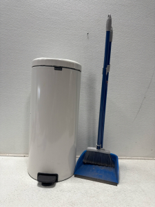 (1) Brabantia White Trash Can & (1) Broom & Dust Pan Set