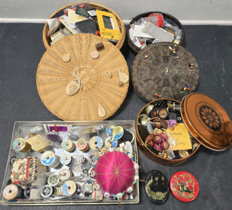 Large Assortment of Crafting Supplies Including Thread & Thread Spool Case