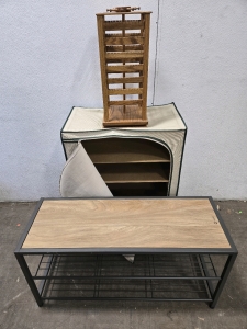Trinity Shoe Storage Bench, Multipurpose Fabric Storage Shelves w/ Zipper, Spinning (Possible) Thread Storage Wood Rack