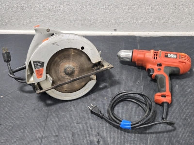 SkilSaw 7&frac14;" Circular Saw & Black & Decker DR340 6-Amp ⅜" Corded Drill Driver