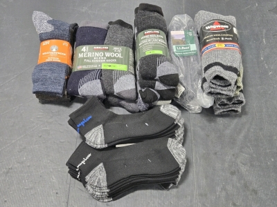 (6) Brand New Packs of Men's Socks / Merino Wool Outdoor Socks from L.L. Bean, Wigwam, & Kirkland / Champion Ankle Socks