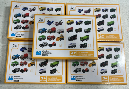 (5) Boxes of Wooden Train Cars (10pc)