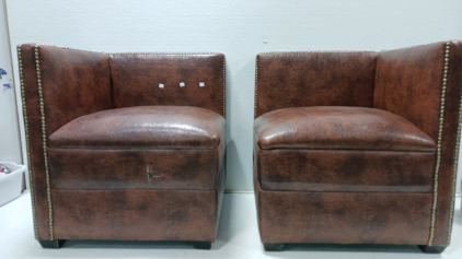 Leather Corner Seats - Hidden Glass Rack Table