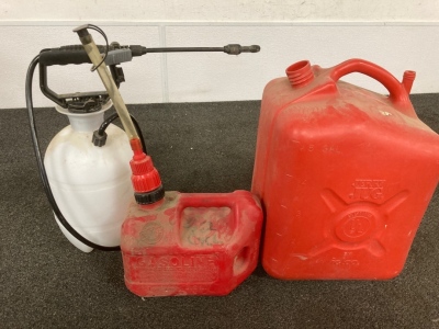 5-Gallon Gas Container, 1-Gallon Gas Container, & Weed/Pesticide Mobile Sprayer