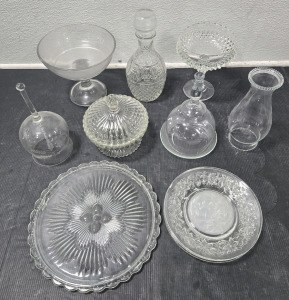 Vintage Princess House Royal Crown Diamond Cut Decanter & Assorted Fine Glass & Crystal Ware