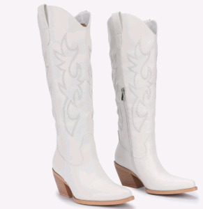 (1) Pair Of Pasuot White Cowboy Boots For Women - Wide Calf Cowgirl Knee High Western Boots, Size 8.5