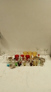 (1) Large Lot of Glass Collectibles, Metal Goblets, Metal Salt and Pepper Shakers, Etc.