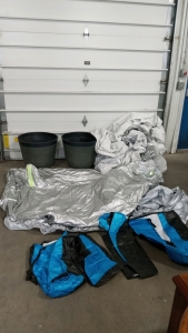 (2) Truck/Car Covers in great condition, and (2) Large Plastic Flower Pots