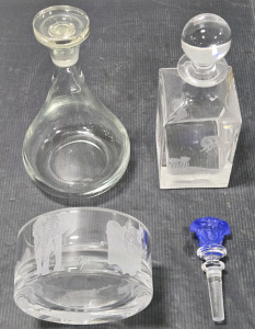 Coyle Signed Etched Glass Bowl African Big Game Animals, Crystal Etched Sea Life Decanter, Rosenthal Versace 24% Austrian Lead Crystal Medusa Wine Stopper, Crystal Decanter