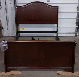Mahogany Wooden Sleigh Bed Frame w/ All Parts to Assemble