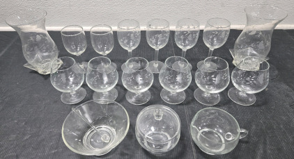 Full Set of Heritage by Princess House Spirits Etched Glassware / +$150 Value!